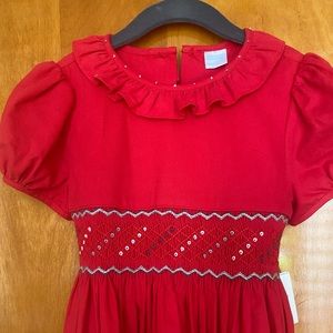 Sz 6x Red Micro Corduroy Dress smocked